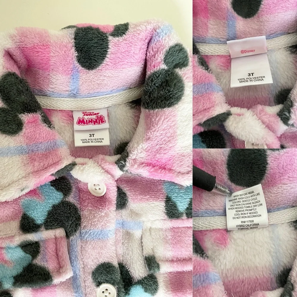 Disney Minnie Mouse Pink and Purple Plaid Fleece Button Up Top Girls 3T - Picture 6 of 12